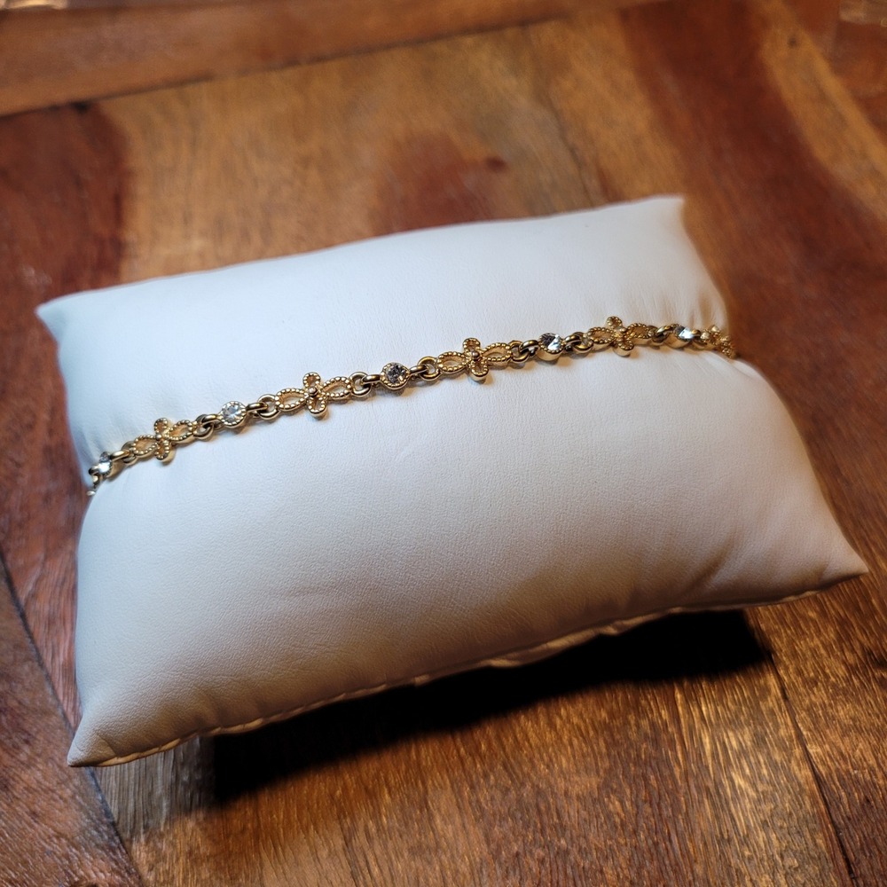 Gold Tone Rhinestone Flower Chain‎ Bracelet Clasp Charm Women Jewelry Gift